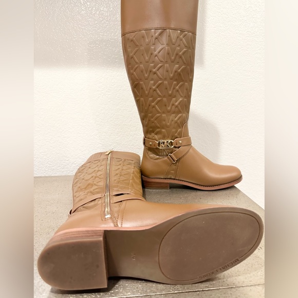 MICHAEL Michael Kors Brown Monogram Embossed Leather Tall Leather Boot - Picture 7 of 10